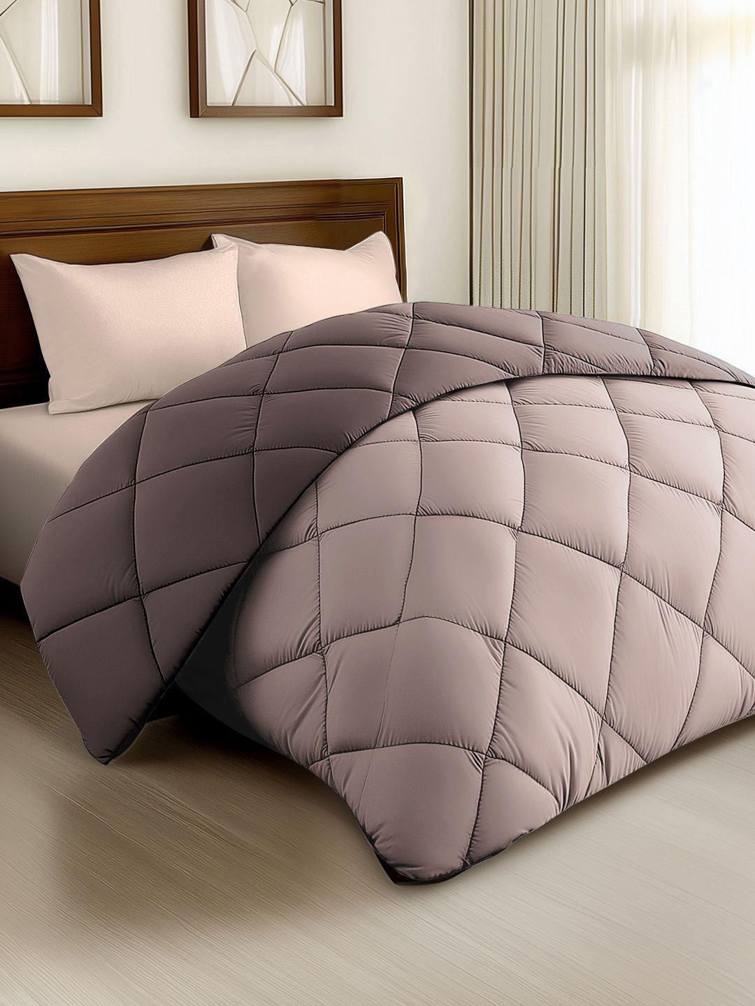 Story@home Browm & Beige Solid Reversible 240 GSM Heavy Winter Double Bed Comforter