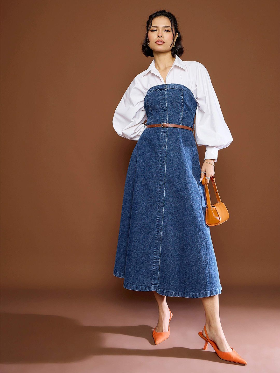 Sassafras Wanita Denim Denim Bandeau Midi Dress