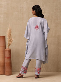 House of Chikankari Crafts Aari Embroidered Solid Women's Kaftan Set - Grey