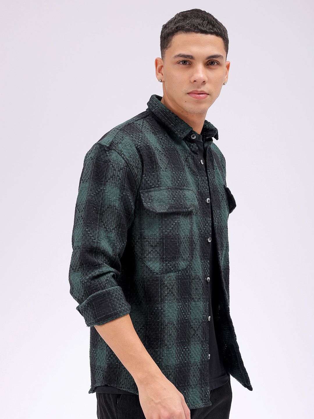 The Indian Garage Co Men Relaxed Fit Textured Checked Resortwear Shirt