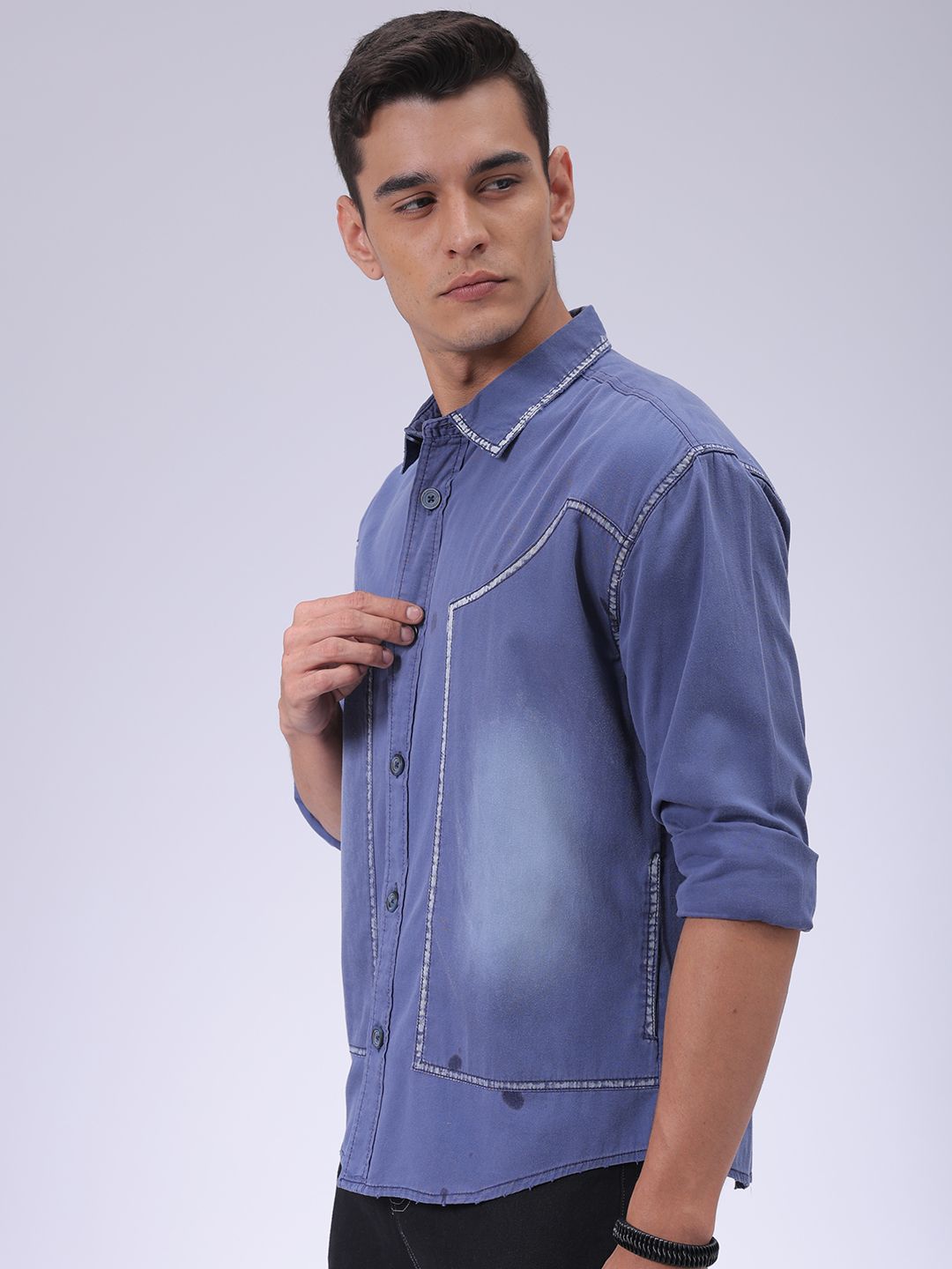 The Indian Garage Co Men Cutaway Collar Solid Cotton Casual Shirt