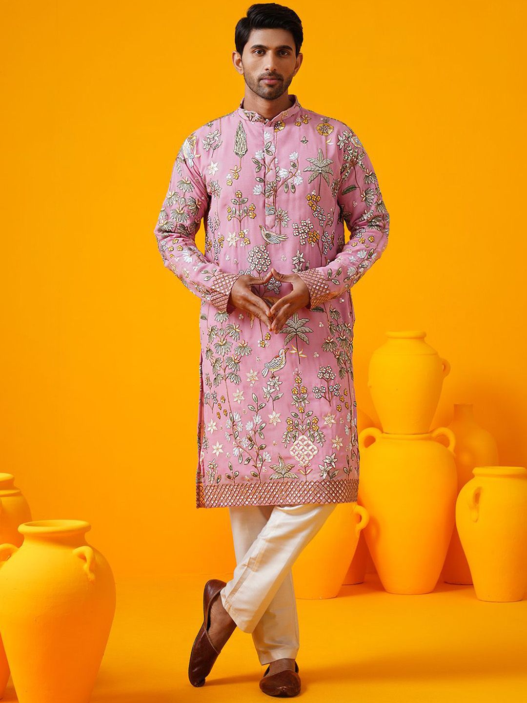 SOJANYA LUXE Ethnic Motifs Embroidered Mandarin Collar Thread Work Georgette Kurtas