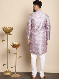 Anouk Ethnic Motifs Printed Band Collar Thread Work Detail Straight Kurta with Churidar