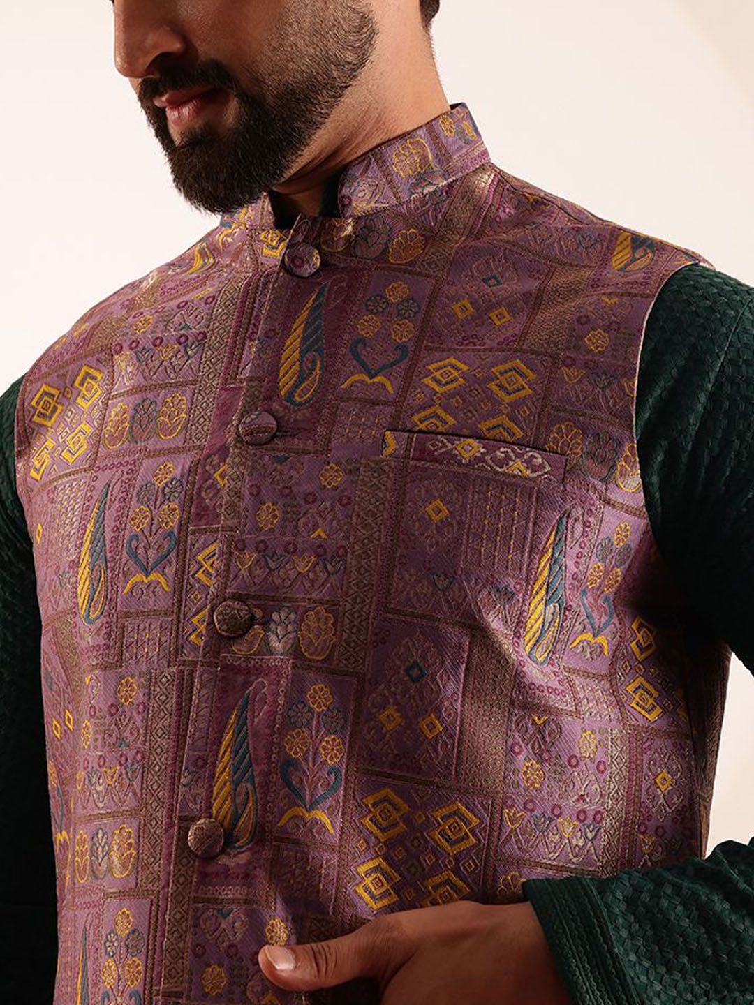 SOJANYA Geometric Design Brocade Nehru Jacket