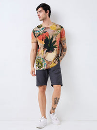 SPYKAR Men Graphic Printed Round Neck Cotton Slim Fit T-shirt