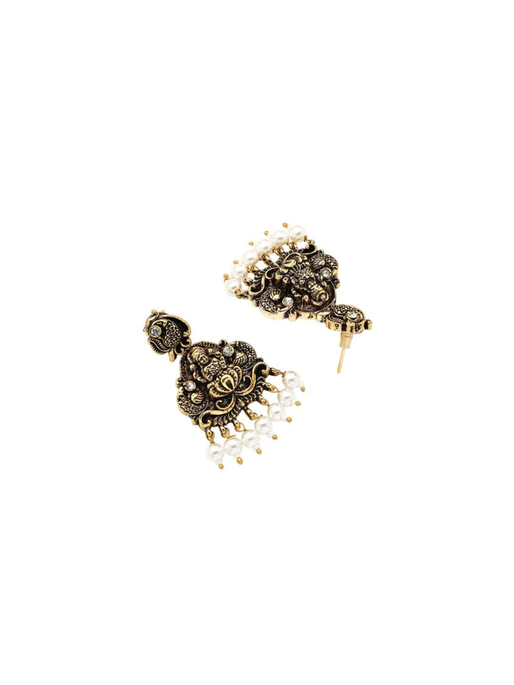 KARATCART Gold-Plated Artificial Stone-Studded & Beaded Laxmi Mata Temple Jewellery Set
