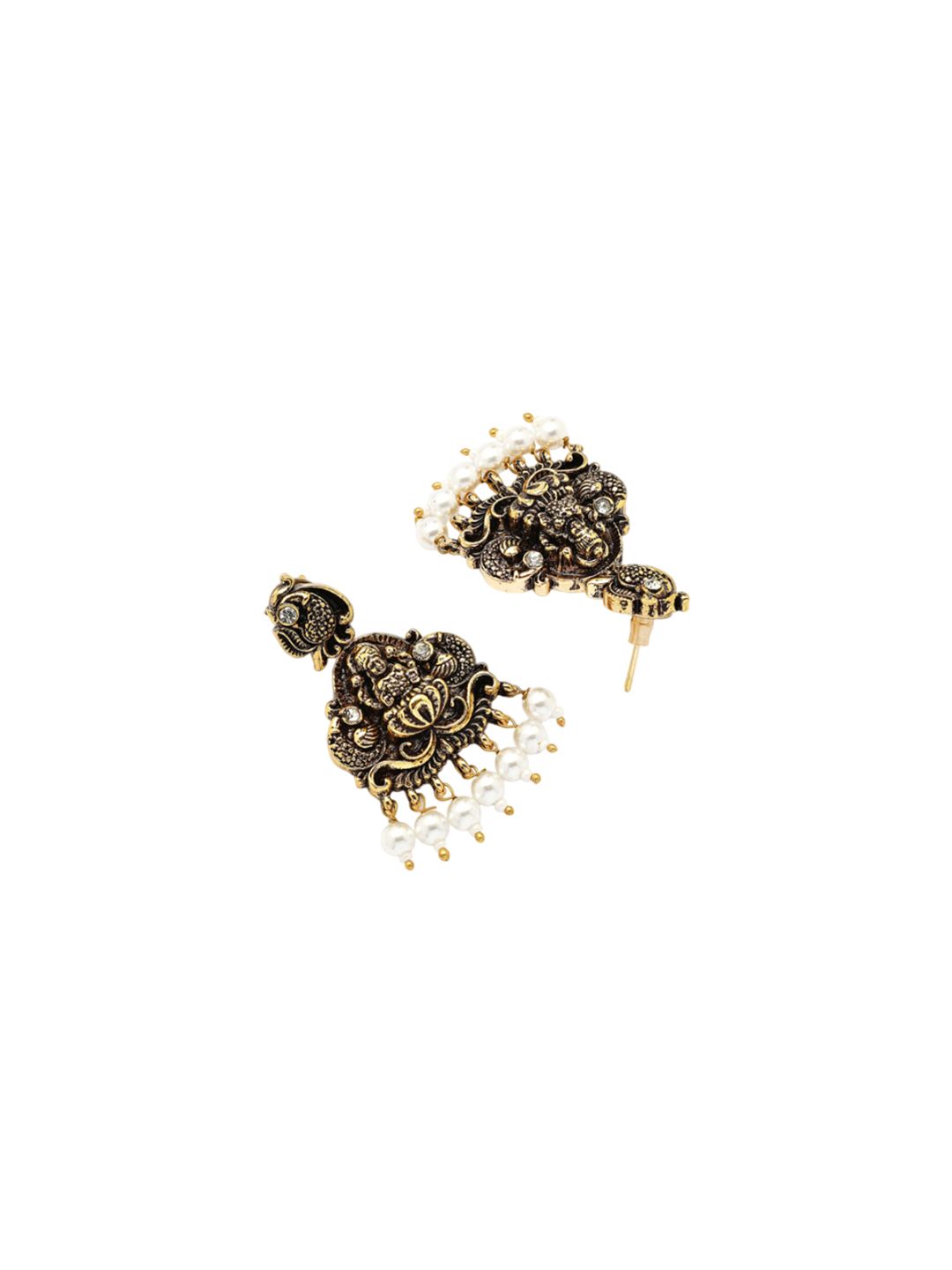 KARATCART Gold-Plated Artificial Stone-Studded & Beaded Laxmi Mata Temple Jewellery Set