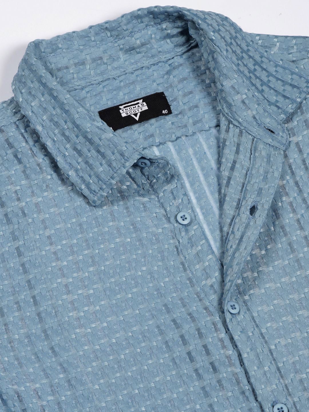 Thomas Scott Men Premium Spread Collar Textured Solid Slim Fit Casual Shirt