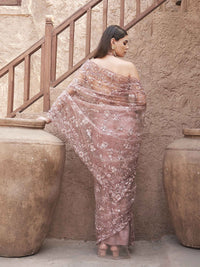 Tikhi Imli Floral Embroidered Net Saree With Scalloped Border