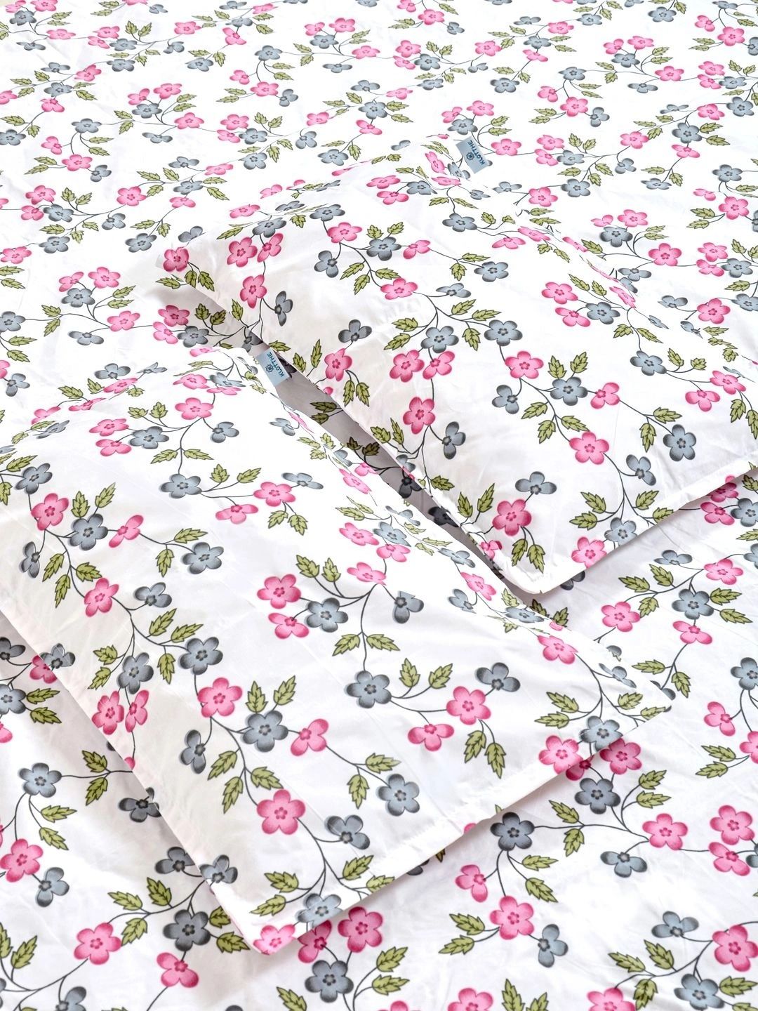 Myntra Elegant Homes Cream Floral 300 TC Cadar Katil Double King dengan 2 Sarung Bantal