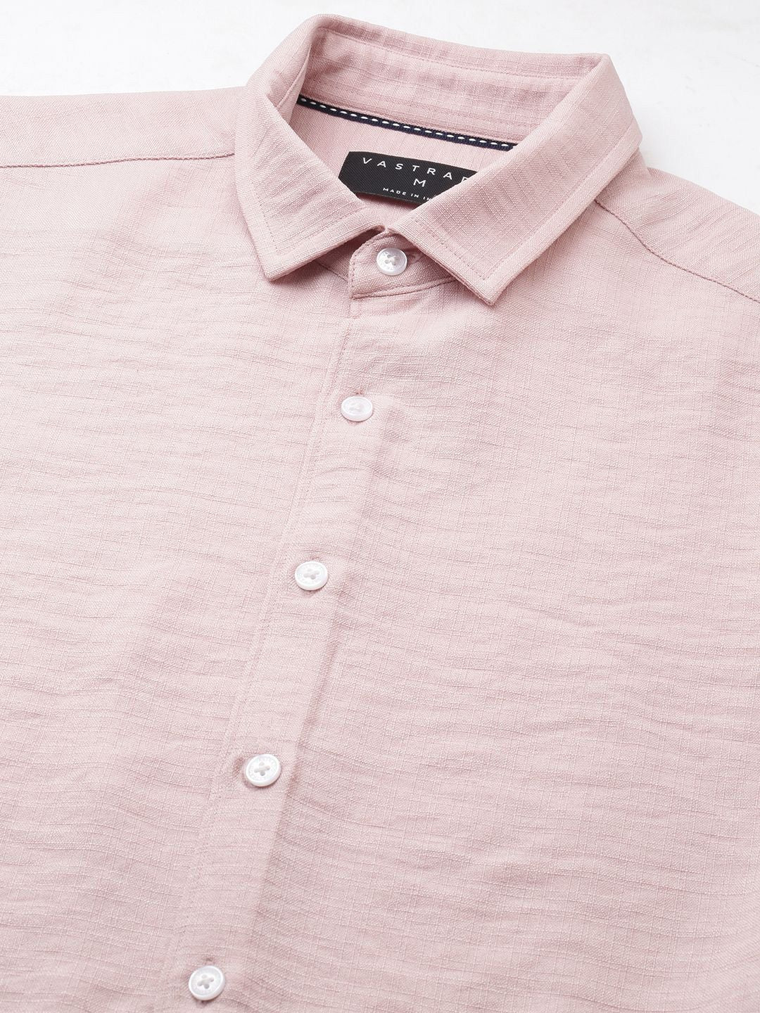 VASTRADO Men Pastel Peach Slub Textured Shirt