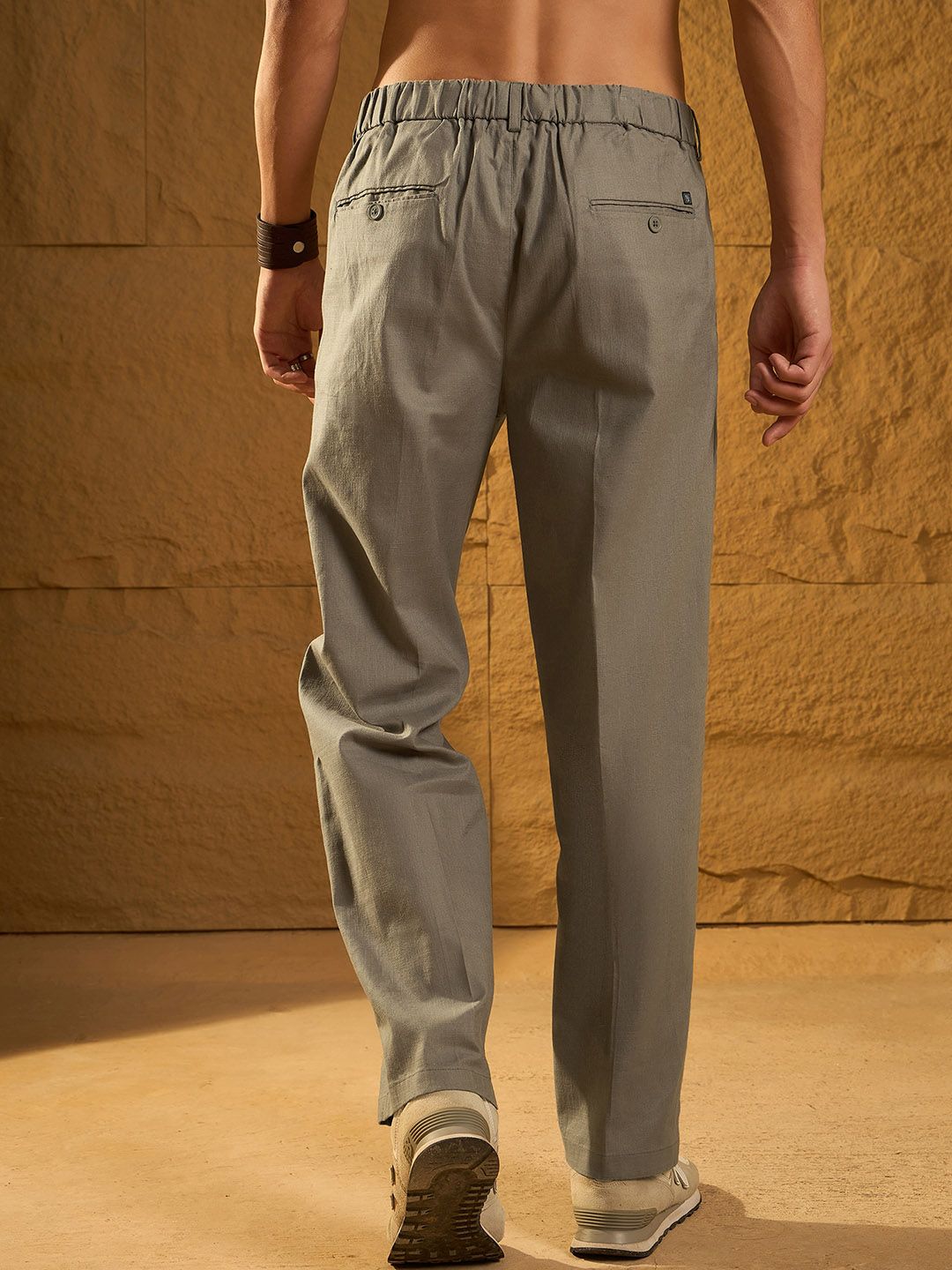 Dennison Men Textured Double Pleated Korean Baggy Fit Trouser
