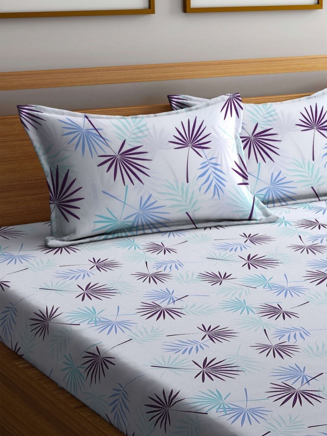 BOMBAY DYEING 525B Magenta & Blue Floral 164 TC Pure Cotton Queen Bedsheet Set