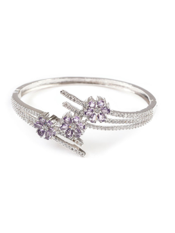 Anouk Silver-Plated Cubic Zirconia Studded Kada Bracelet