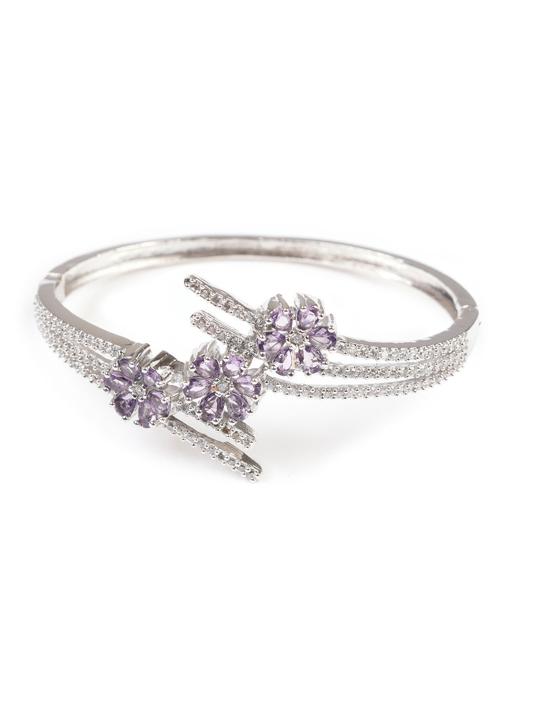 Anouk Silver-Plated Cubic Zirconia Studded Kada Bracelet