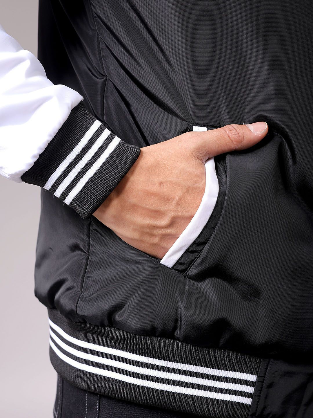 The Indian Garage Co Men Stand Collar Typography Printed Casual Varsity Jacket