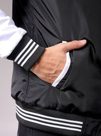 The Indian Garage Co Men Stand Collar Typography Printed Casual Varsity Jacket