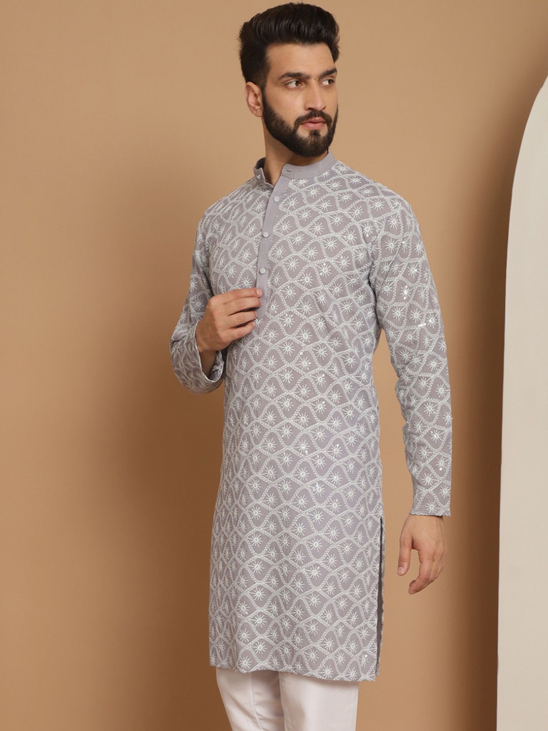 Anouk Men Lavender Thread Work Kurta