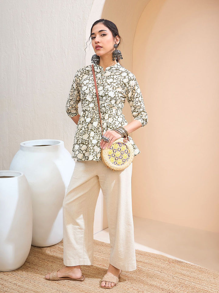 Shae by SASSAFRAS Floral Printed Pure Cotton Pleated Kurti