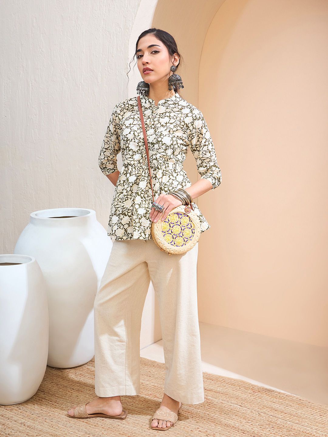 Shae by SASSAFRAS Floral Printed Pure Cotton Pleated Kurti