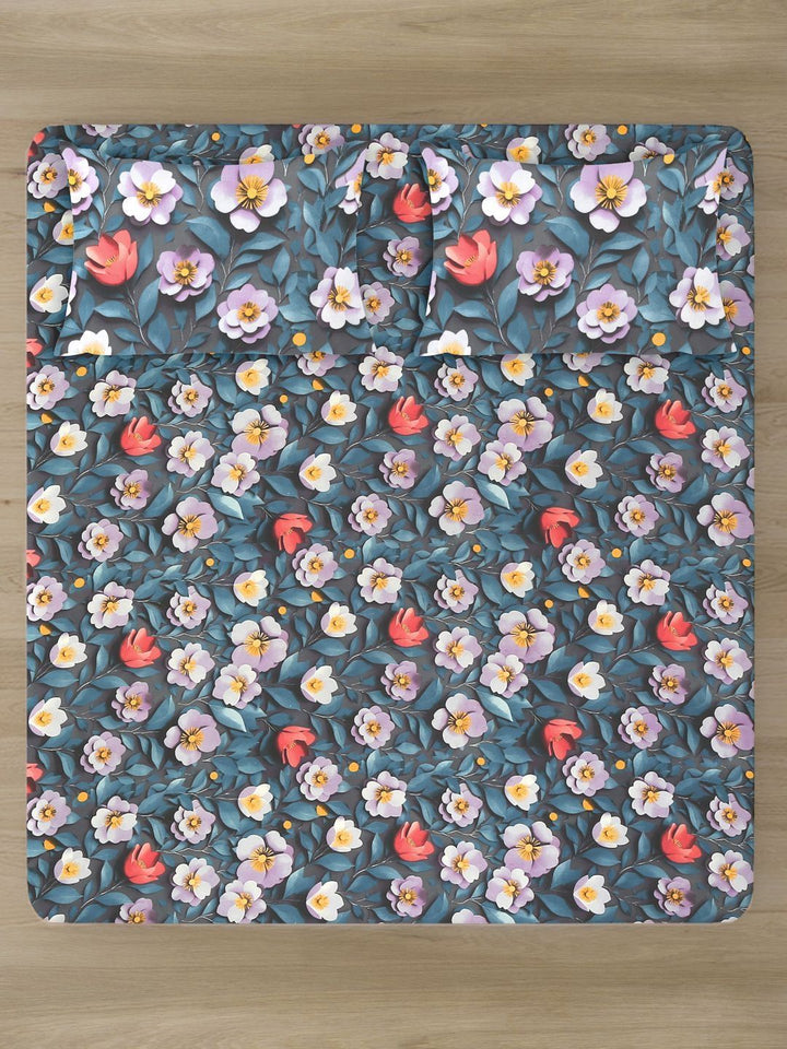 Myntra Elegant Floral Printed 300 TC King 7D Cadar Dengan 2 Sarung Bantal