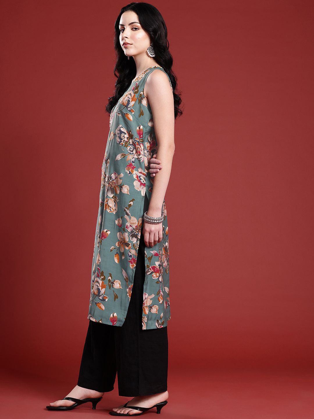 Anouk Floral Print Straight Kurta