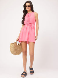 DressBerry Luxe Colorplay Belted Mini A-line Dress with Pintucks-Detail