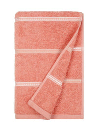 MYTRIDENT Peach-Coloured & White Striped Cotton 450 GSM Bath Towel