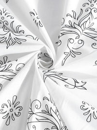 Myntra Elegant Homes White & Grey Floral 400 TC Cadar dengan 2 Sarung Bantal