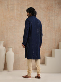House of Chikankari Men Navy Blue Rayon Embroidered Kurta