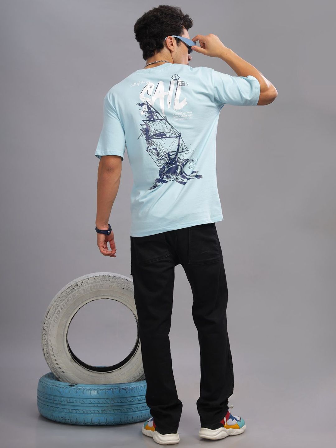 ADRO Men Graphic Printed Round Neck Cotton Oversized T-shirt