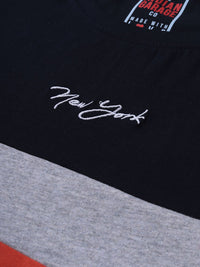 The Indian Garage Co Men Grey Melange  Navy Blue Colourblocked Round Neck Pure Cotton T-shirt