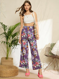 Berrylush Women Floral Printed Relaxed Loose Fit High-Rise Pleated Trousers