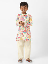 Nauti Nati Boys Floral Printed Regular Pure Cotton Kurta with Pyjamas