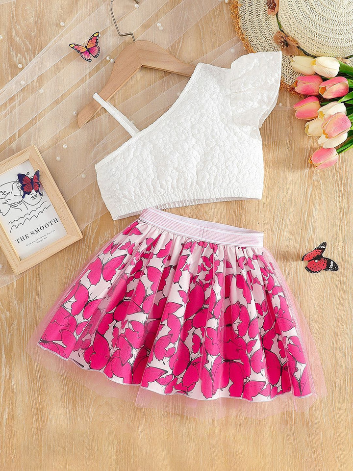 YK Girls Printed Top With Skirt Clothing Set