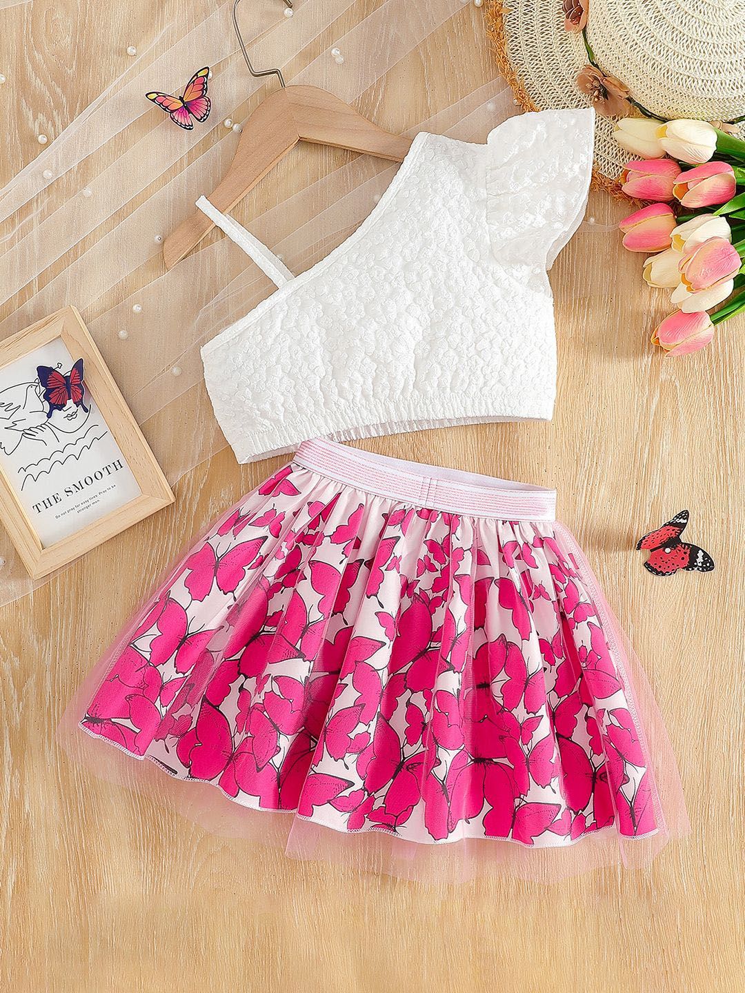 YK Girls Printed Top With Skirt Clothing Set