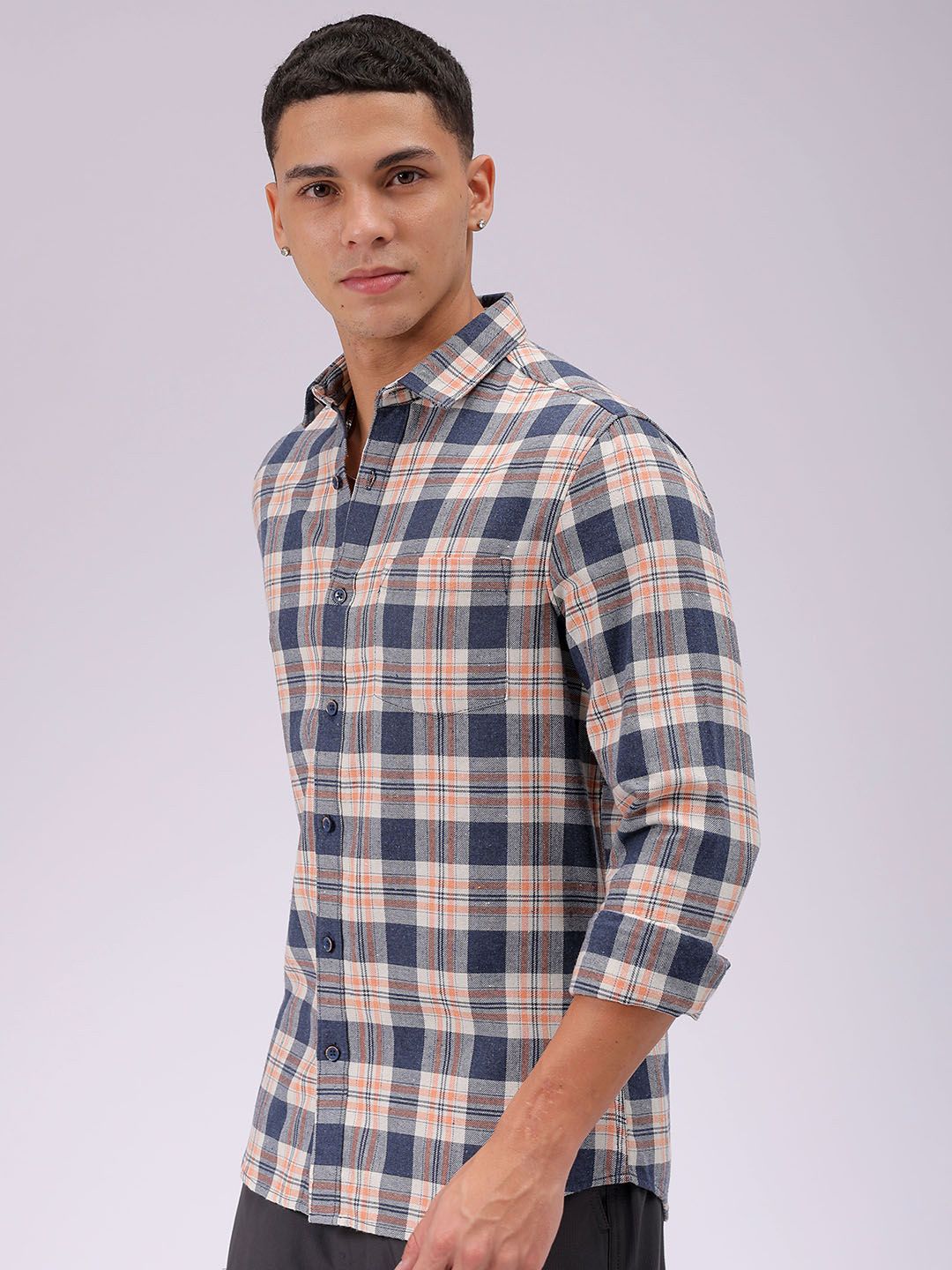 The Indian Garage Co Men Cutaway Collar Checked Cotton Slim Fit Casual Shirt