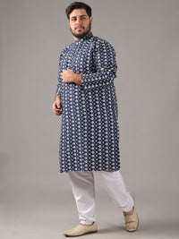 SOJANYA PLUS Plus Size Men Floral Embroidered Band Collar Straight Kurta And Pyjamas