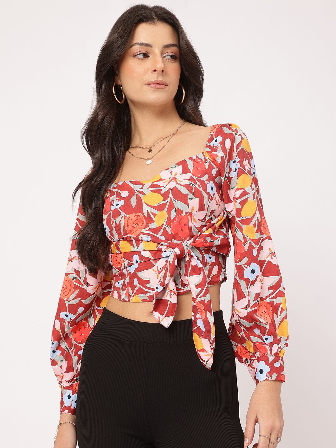 DressBerry Sweet Serenity Floral Print Tie-Up Crop Top