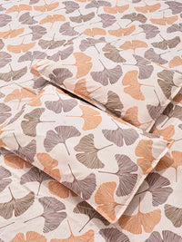 KLOTTHE Beige & Orange Floral 300 TC King Bedsheet with 2 Pillow Covers