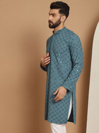Anouk Men Blue Geometric Mirror Work Kurta