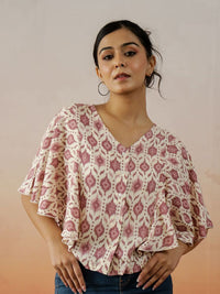 SANSKRUTIHOMES Women Abstract Prined Kimono Sleeve Pure cotton Top