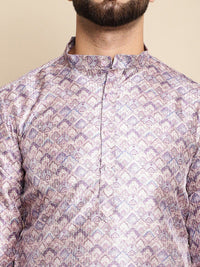 Anouk Ethnic Motifs Printed Band Collar Thread Work Detail Straight Kurta with Churidar