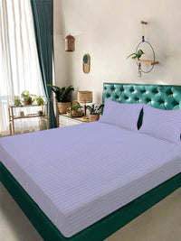 KLOTTHE Lavender Striped 300 TC King Size Bedsheet with 2 Pillow Covers