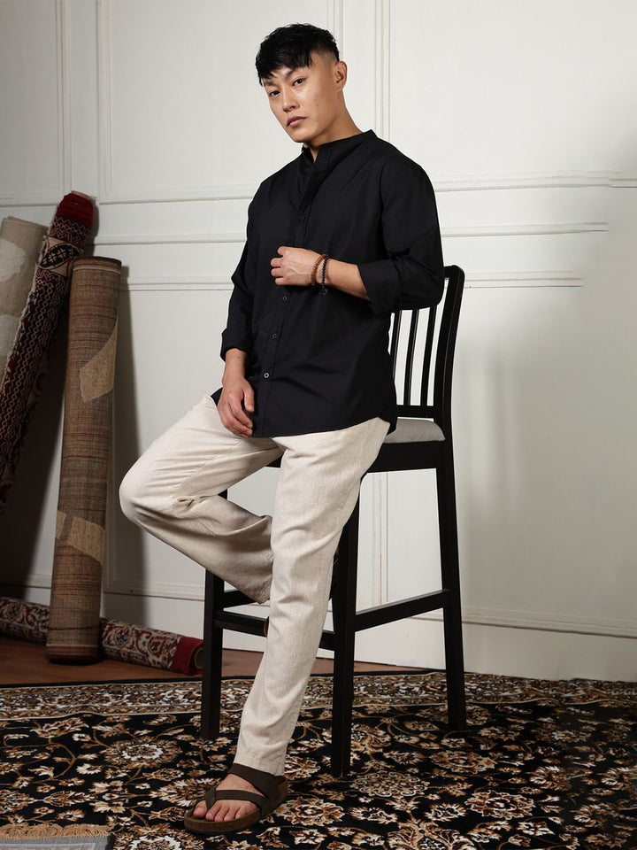 Eszett Mandarin Collar Pure Cotton Casual Shirt