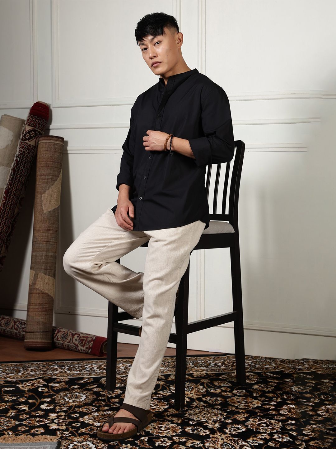 Eszett Mandarin Collar Pure Cotton Casual Shirt