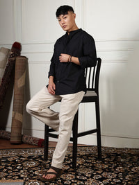 Eszett Mandarin Collar Pure Cotton Casual Shirt