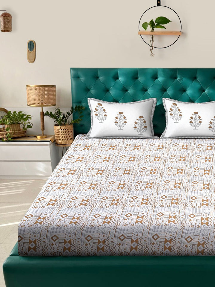 Myntra Elegant Homes Mustard Printed Cotton 400TC Set Cadar Super King 2.7 x 2.7 m
