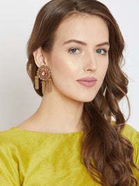Anouk Gold-Plated Artificial Stones Studded Contemporary Shaped Drop Earrings