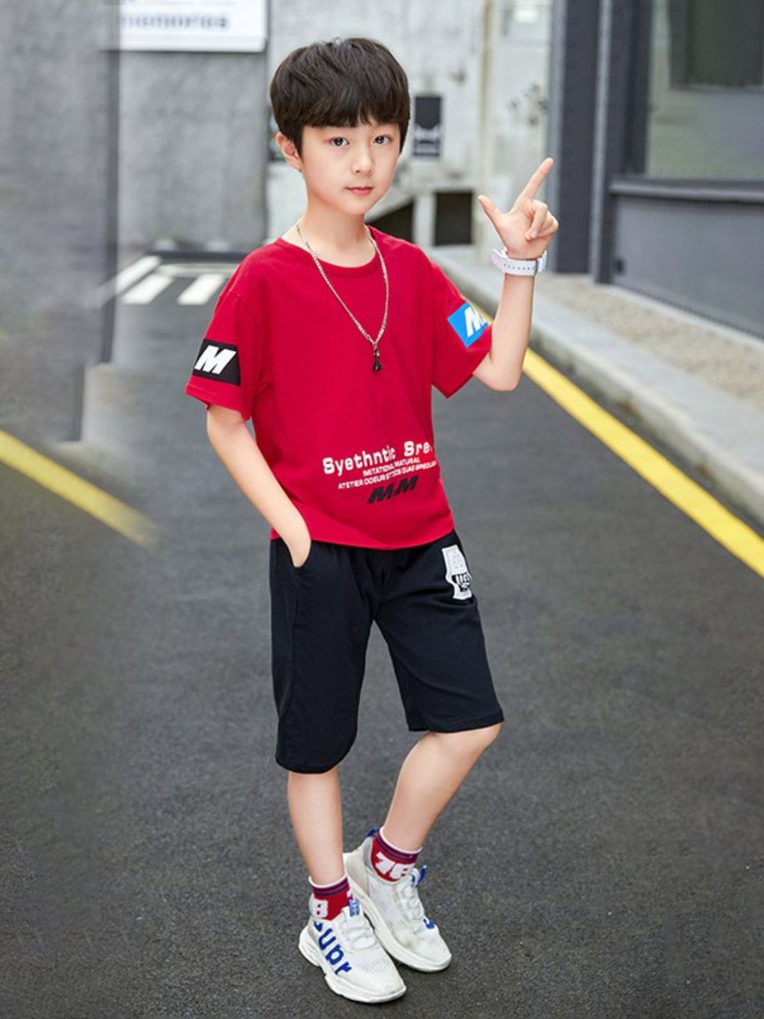 YK Boys Printed Round Neck Pure Cotton T-Shirt With Shorts